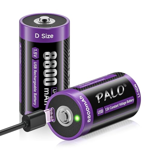 Mspalocell USB-C lithium batteries D 8800 mAh LR20 battery 1.5 V quick charge type C batteries battery with charging cable, low self-discharge, with charging light, 1500+ cycle, 2 battery D mono