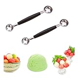 ZLMC 2 Pack Stainless Steel Melon Baller Double Ended Headed Fruit Icecream Ball Spoon Smooth Round Melon Balls Melon Scoop for Watermelon, large, Silver