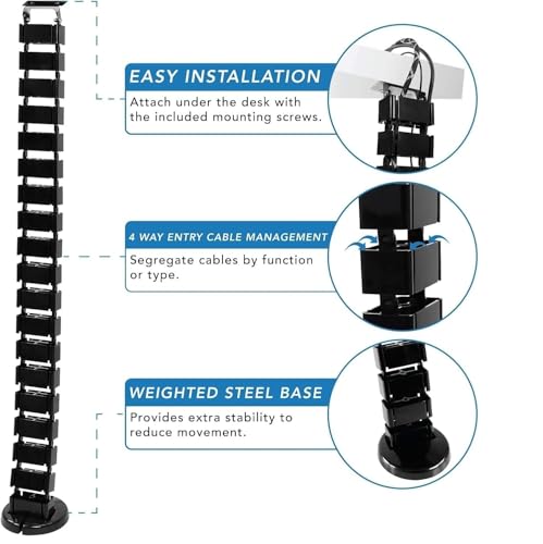 Image of Fitix Cable Management Kit, Adjustable Quad Entry Flexible Spine Wire Organizer Cord Snake for Home Office (25 columnn Spine Black)