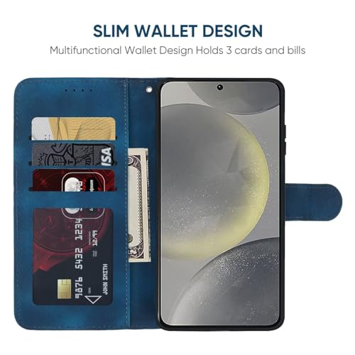 Image of Wanyuexes Case for Galaxy S24, Samsung S24 5G SM-S921U Wallet Case with Tempered Glass Screen Protector, Skin Feel PU Leather Flip Credit Card Holder Stand Phone Cover for Samsung Galaxy S24 Blue