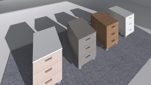 FBasic Cajonera de madera sobre ruedas, 3 cajones con cerradura, roble blanco, 42 x 55 x 57 cm - imagen 3