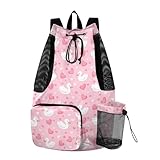 Rucksack mit Kordelzug, Turnbeutel mit Wasserflaschenhalter, Schwimmtasche, Trocken- und Nass-Trennung, Tierentchen, Valentinstag