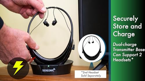 Image of SEREONIC TV Headphones Wireless for Seniors - Comfortable TV Earbuds for Clear Audio - Smart RF Technology with 100ft Range Transmission