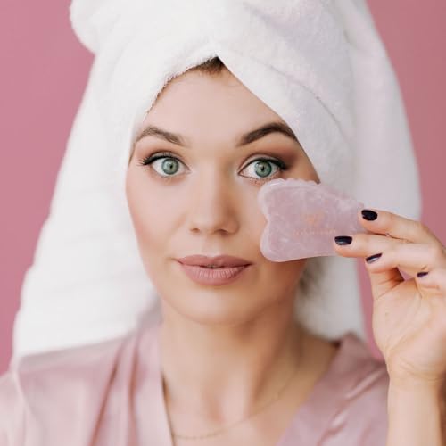 Crystallove Gua Sha Piedra con Cuarzo Rosa – Rodillo de masaje Jade – Forma de corazón – Guasha Board – Masaje facial para cara, ojos, hinchazón de los ojos, estiramiento de la piel de la cara – - imagen 6
