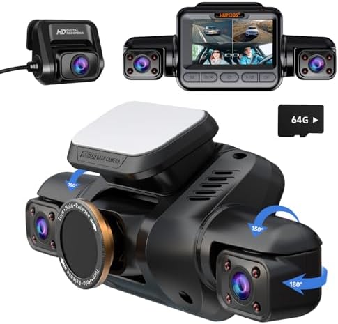 Dash Cam 4 Channel Front and Rear Inside, 360° Car Camera 4K UHD, Dash Camera for Cars Built-in Wi-Fi GPS, Dashcam with 64GB Card, Voice Control, CPL Filter, WDR Night Vision, 24H Parking Mode(V8PLUS)