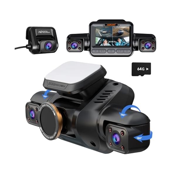 Dash Cam 4 Channel Front and Rear Inside, 360° Car Camera 4K UHD, Dash Camera for Cars Built-in Wi-Fi GPS, Dashcam with 64GB Card, Voice Control, CPL Filter, WDR Night Vision, 24H Parking Mode(V8PLUS)