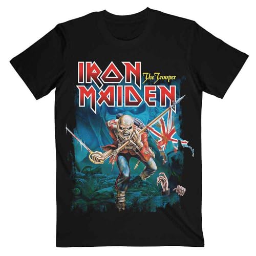 Rock Off officially licensed products Iron Maiden T Shirt Trooper Eddie Large Eyes Logo Nouveau Officiel Unisex Noir Size M