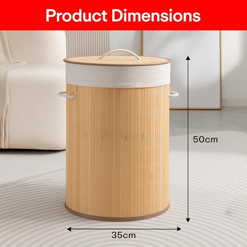 Image of Rioware Bamboo laundry bag basket for clothes with lid toy storage organiser box foldable Round Home Organizer and Storage | Eco Friendly | Compact and Easy to carry- Brown Econest