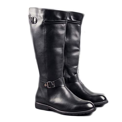 HEWXWX 2020 Reitstiefel, Reitstiefel, Mittelalterliches Kostüm mit breitem Schaft, hohe, Kniehohe Stiefel aus glattem Leder, Feldstiefel für Sportwettkämpfe,Black-EU44 Cover