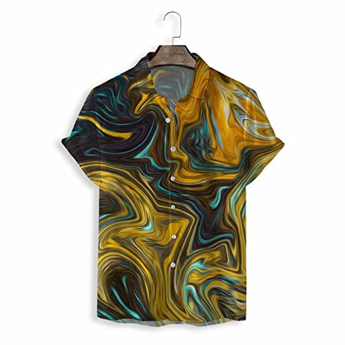 Chemise hawaïenne imprimé jaune abstrait fluide à manches courtes