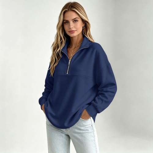 Gumipy Quarter Zip Sweatshirt Women Casual Fleece Lined Hoodie Sweat Shirts - image 4