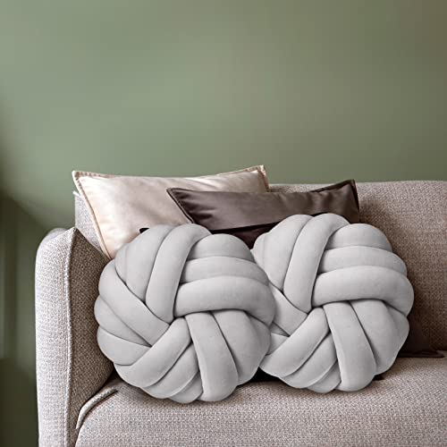 Fumete 2 Pcs Knot Pillow 14 X 14 Inch Plush Throw Knot Ball Pillow Decorative Soft Sofa Pillow Ball Handmade Chair Cushion Home Stuffed Pillow For Living Room Bedroom Car Decorations (Gray) #TOP6