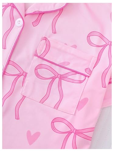Image of SHENHE Women's 2 Piece Pajama Set Bow Graphic Button Down Short Sleeve Lapel Shirt Pj Short Set