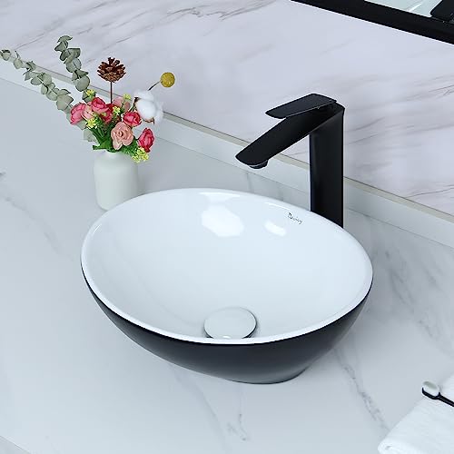 Davivy 15.7\'\' X 13.4\'\' Matte Black Oval Vessel Sink with Pop Up Drain,Bathroom Vessel Sinks,Ceramic Vessel Sink,Bathroom Sinks Above Counter,Counter top Sink,Matte Black Vessel Sink for Bathroom