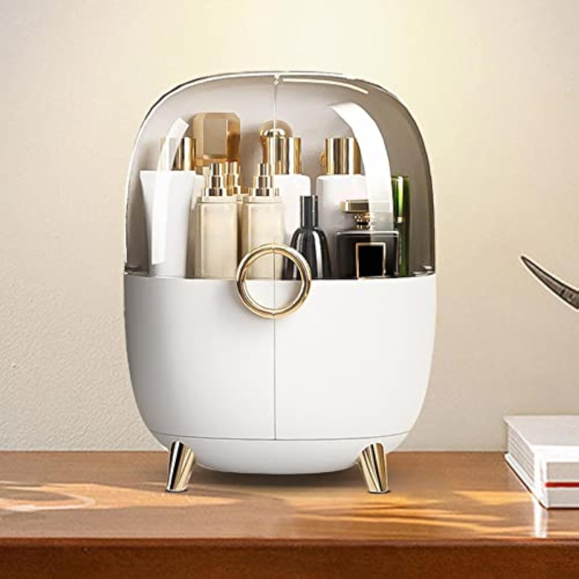 Modern Makeup Organizer Caddy Shelf, Waterproof with Lids for Countertop