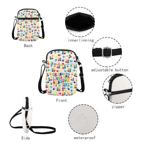 JXGZSO Autism Awareness Gift Changing Lives One Session At A Time Crossbody Bag ABA SLP OT Therapist Gift3