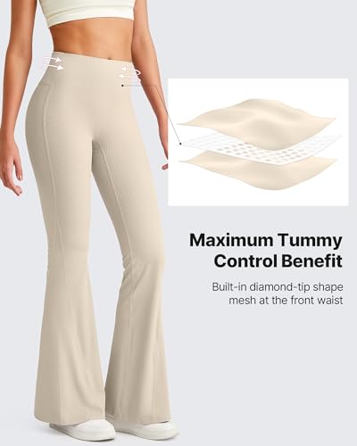 Image of G4Free Ribbed Flare Yoga Pants for Women High Waisted Bell Bottom Leggings Tummy Control Petite /Regular /Tall