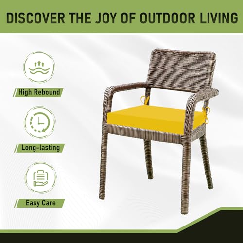 Image of Basic Beyond Outdoor Chair Cushions Set of 4, Square Corner Outdoor Cushions for Patio Furniture, Water Resistant Patio Chair Cushions with 2 Ties, 18.5x16x3, Yellow