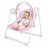 Baby Swing SpaceSaver Ultra-Compact Foldable Infant Swing (Fits in 5.3' Gaps!) 6 Speed Modes | Portable Newborn Swing for Travel/Car/Picnic (0-6M, 6-20lbs Pink)