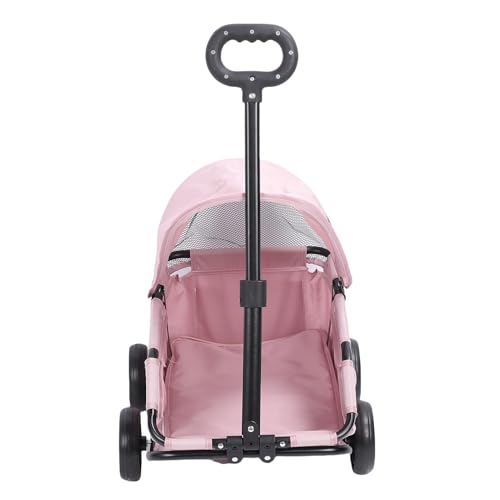 Drfeify Foldable Pet Stroller, Strolling Cart Pet Carrier with Canopy 3 Step for Small Dogs Cats Groceries Camping Gear (Pink)