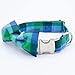 Personalized Spring Blue Plaid Dog Collar and Bowtie | Green and Blue Plaid Boy Dog Collar | Matching Collar & Bowtie | Handmade Designer Collar (Small, Collar and Bowtie set)