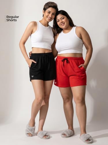 Image of Fflirtygo Women's Cotton Shorts | Sports and Running | Gym Workout and Yoga | Regular Fit Shorts for Women Combo (Pack of 2)