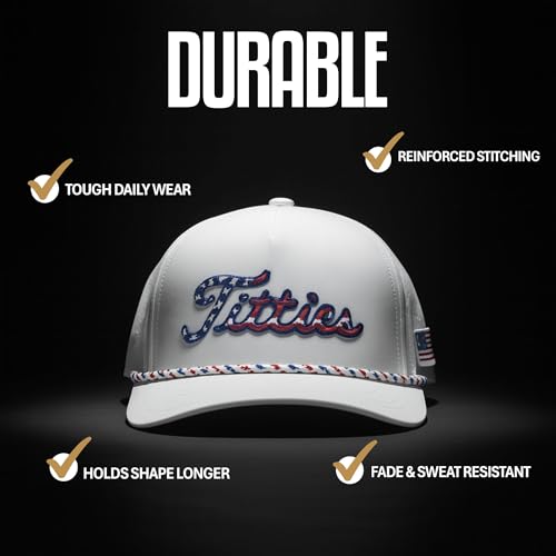 Image of Curves & Clubs Titties Golf Hat - Funny Golf Hat, Titties Hat - Funny American Hat - Men's Gifts (Cotton, White-Black)