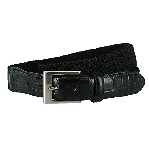 CTM Men's Big & Tall Braided Elastic Stretch Belt with Croc Print End Tabs