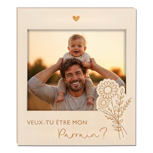 Générique Cadeau Parrain Demande, Cadre Photo Magnétique en Bois pour Demande de Parrain - Veux-tu être mon parrain? Annonce Parrain pour Baptême et Filleu
