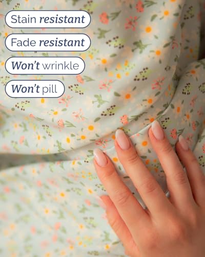 Image of Cal King 4 Piece Floral Sheet Set - Breathable & Cooling - Flower Confetti | 1 Flat, 1 Fitted & 2 Pillowcases w / Deep Pockets, Boho Botanical Floral Bedding, Breathable & Cooling, Wrinkle & Fade Free