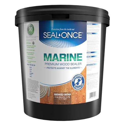 Seal-Once Marine Premium Wood Sealer - Waterproof Sealant - Wood Stain and Sealer in One - 5 Gallon & Bronze Cedar