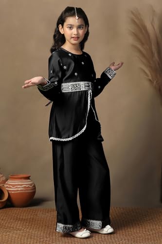 Image of Fashion Dream Girls Chanderi Silk Embroidered Top & Palazzo Set|Kids Salwar Suit|Ethnic Wear