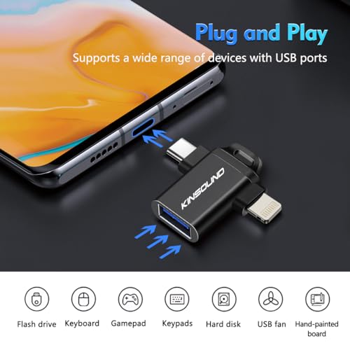 Image of Kinsound 2 in 1 USB OTG for iPhone /iPad, Lightning OTG Pendrive Adapter, USB Type-C OTG Compatible with iOS 13, Android Devices for iPhone, iPad, Pendrive & Type C Phones