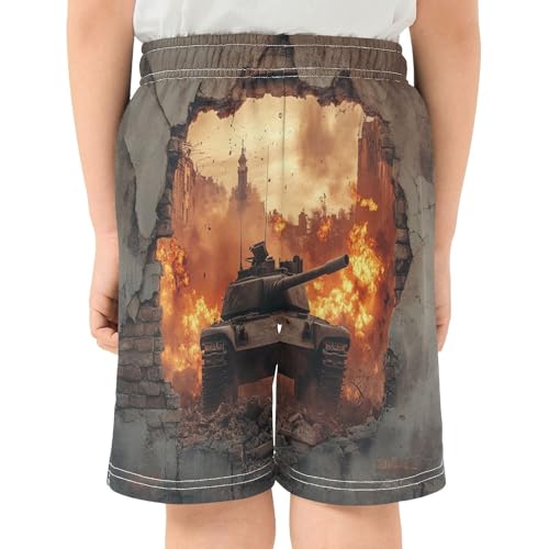 DOMIKING Brown Tank Car Kids Shorts Pull-on Boys Shorts with Elastic Waist Casual Athletic Pants for Outdoor Summer3