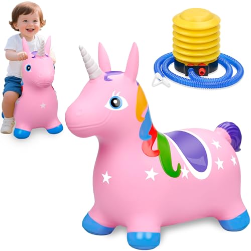 ECHOBUY Animal de Salto para bebé – Unicornio Colorido Hinchable con Bomba de Aire, Juguete saltarín sin BPA para niños de 0 a 3 años