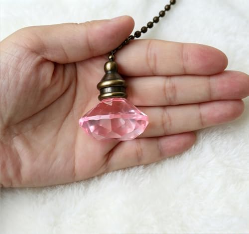 Image of 1pcs Crystal Diamond Ceiling Fan Pull Chain Ornament, 12 inch Ball Chain Pink Fan Light Pulls Decorative Extension with Connector