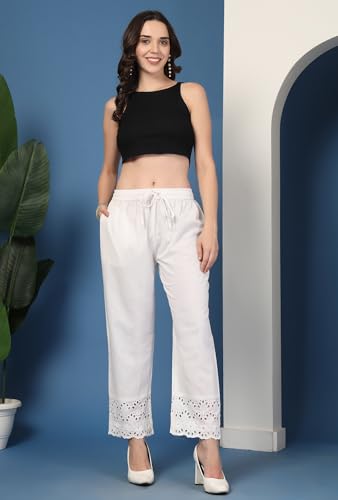 Image of Pistaa's Women's Pure Cotton Regular Hem Design Solid Palazzos