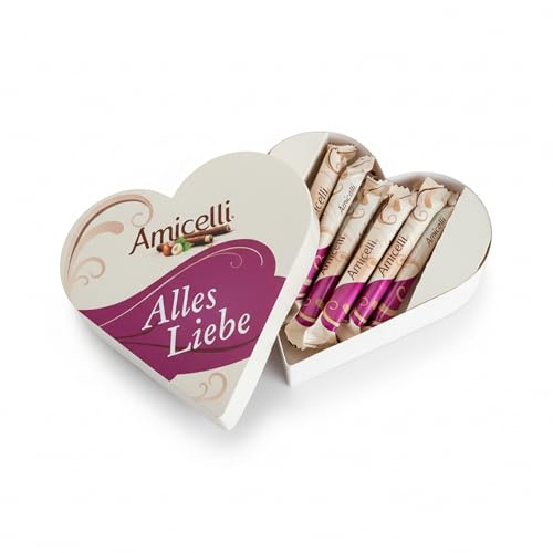 Amicelli Herz 11 Waffelröllchen mit Haselnusscreme das perfekte Geschenk für Schokoladenliebhaber jetzt Liebe verschenken 1x 137 g