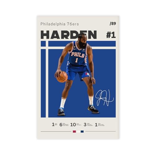 SFQQE Poster James Harden sur toile pour décoration murale de salon, chambre à coucher (30 x 45 cm)