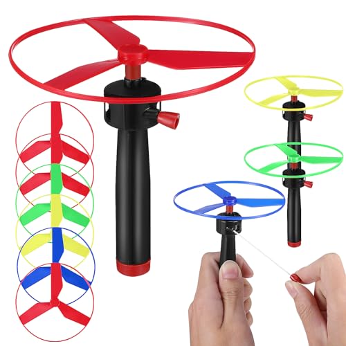 JOINPAYA 1 Set Flying Disc with Launcher: Flying Disc Helicopter Pull String Flying Saucer Bulk for Little Teens Outdoor Activity