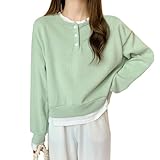 [MilaCorinna] レディース トップス プルオーバー トレーナー 薄手 ラウンドネック 長袖 Tシャツ ショート丈 フェイク ツーピース トレンド レトロ シンプル ファッション かわいい 優しい カジュアル ゆったり オフィス 春秋