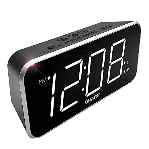 Sharp Alarm Clock Jumbo Easy to Read Display – 3 Step Dimmer Control – Dual Alarms, Battery Back-up, Black with White LED