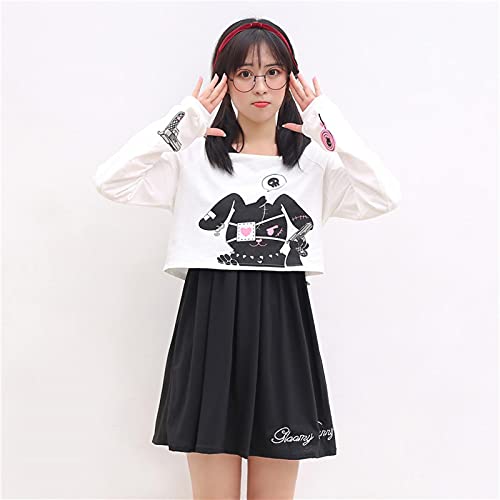 ZYONG Negro cómico Conejo Lolita Vestido Adolescentes Chicas Casual Dulce Kawaii Vestido Corto Conejito Lindo impresión Manga Larga Vestido 2021 japonés Cover