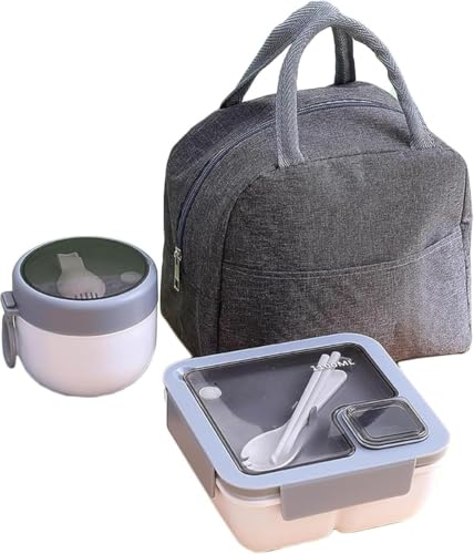 Riazdiw 1層PPランチボックス、箸とスプーン付き、大容量、電子レンジと食器洗い機対応、漏れ防止スープ、冷凍庫対応、軽量、持ち運び可能、男の子、女の子、学生、仕事/学校に適しています。 (ホワイト,スクエアセット)