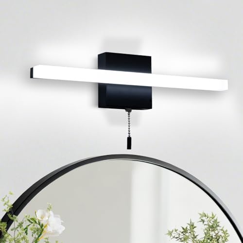 Image of 16 Inch Black Vanity Light Bar with Pull Switch 10W Brightness Ideal for Cabinet Lighting Picture Light and Sink Light for Kitchen and Bathroom Applications Modern Design Efficient Lighting