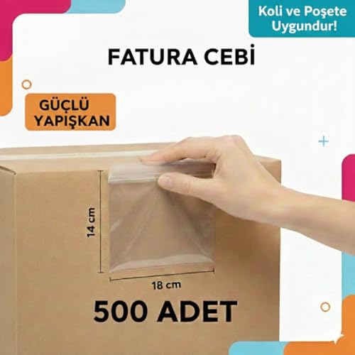 Kargo Fatura Cebi 14x18 Cm 500 Adet Kargo Evrak Poşeti Şeffaf Yapışkanlı Su Geçirmez, Dayanıklı