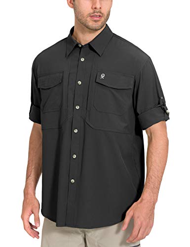 Little Donkey Andy Men's UV Protection UPF 50 Quick Dry Shirts for Hiking, Travel, Fishing, Camping, Black Size S