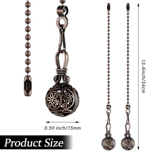 Image of Yaomiao 4 Pieces Ceiling Fan Pull Chain Vintage Hollow Fan Danglers Coppery Color Light Pull Extension 13 Inch Lamp Pulls Extender with Ball Connector Chain for Decoration(Bronze)