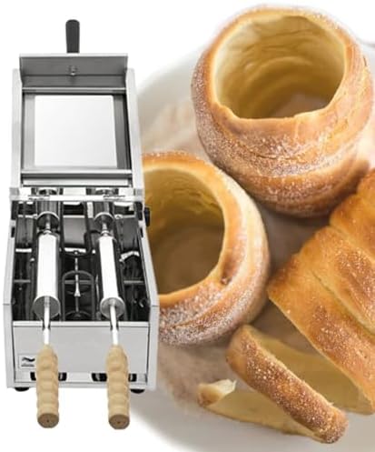 Professional 1500W Electric Ice Cream Cone Maker & Chimney Cake Oven, 2 Rollers, Perfect for Hungarian Pastry, Commercial Use, 220V Toaster Machine