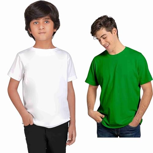 Image of Kids Round Neck T-Shirt Half Sleeves 100% Cotton Rich Soft Comfortable Fit Stylish Plain Color White+1 Combo Original Brand Tshirt for Boys